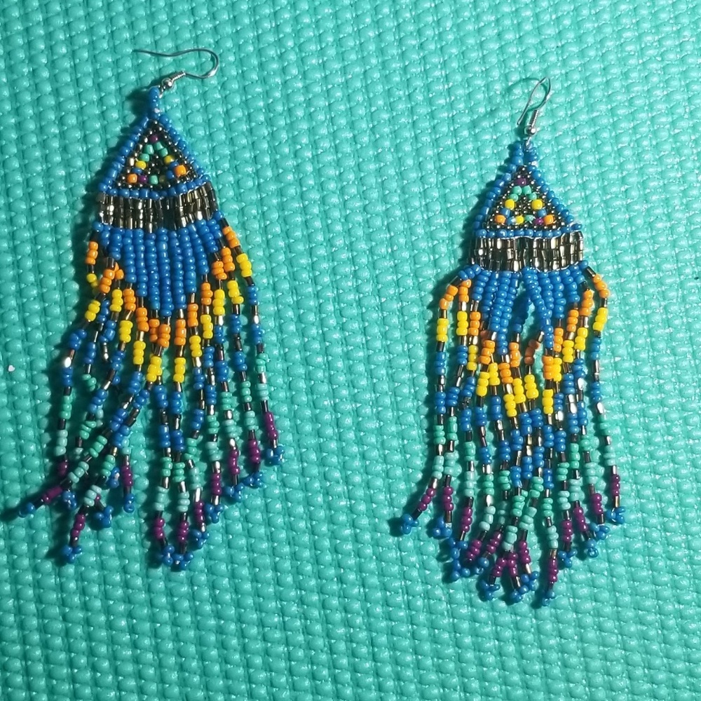 Multicolored Handmade Beaded Dangle Earrings